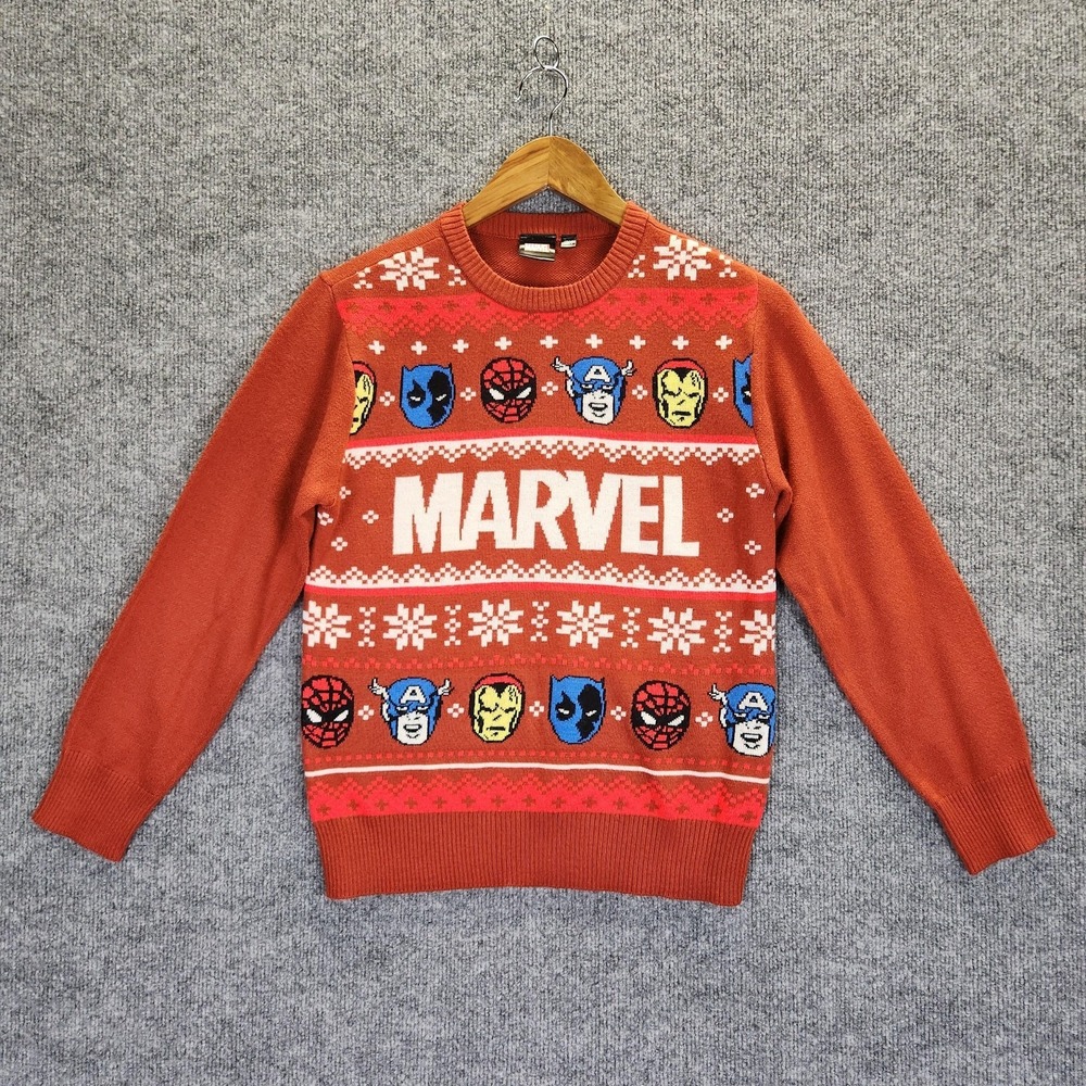 Marvel Sweater Boys Large Brown Red Ugly Christmas Pullover Avengers Characters